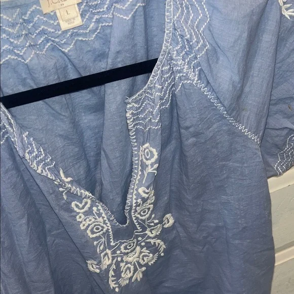 J. Crew Light Blue Blouse with White Embroidery - Picture 3 of 3